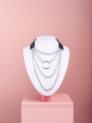 Layered Chain Punk Choker Necklace for Women – Gothic Black Leather Pendant Collar Jewelry