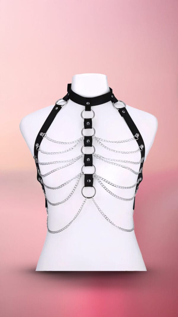 Black Leather Body Harness Chain – Sexy Punk Jewelry for Women & Girls