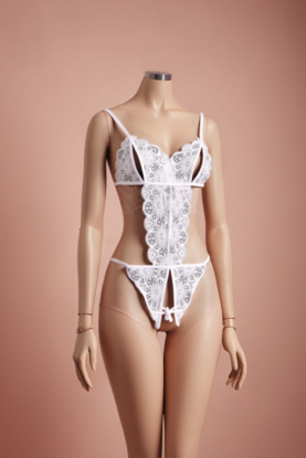 1pc Women&apos;s Open Crotch & Backless Three-Point Lace Bodysuit With Bust Exposed & Body-Shaping Function