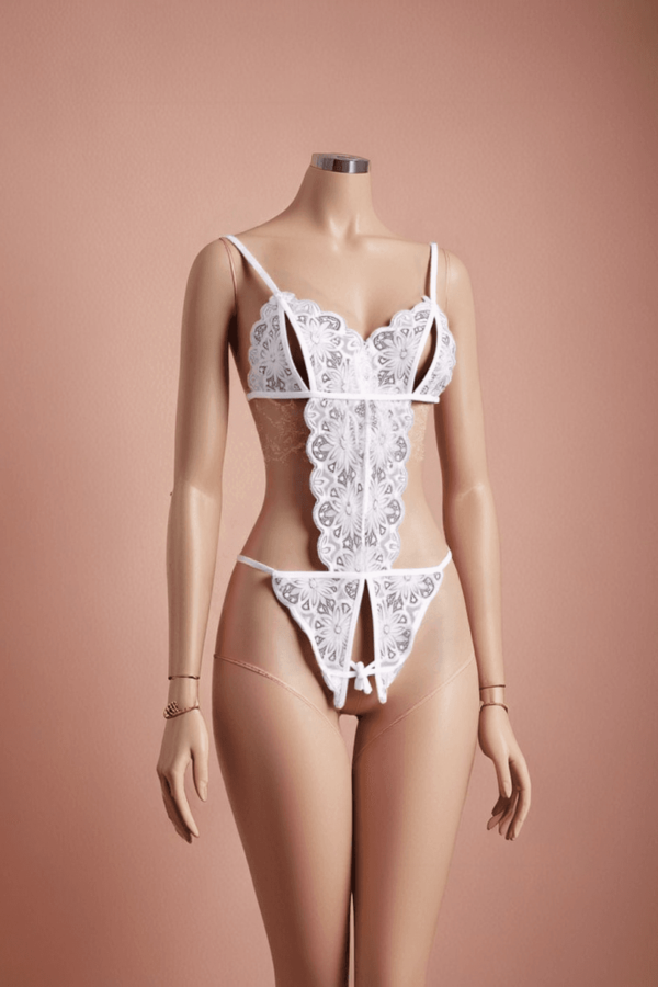 Sexy Lace Open Crotch Nightie – Backless Bodysuit with Bust Cutout