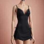 Women’s Lace Halter Nightwear – Backless Deep V Nightdress with Bow