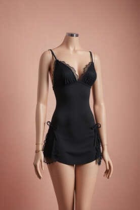 1pc Ladies&apos; Bow Decorate Sexy Halter Nightdress, Backless Lace Doll Dress,Adjustable Shoulder Straps,Deep V Sexy Lingerie, Floral Lace Contrast Soft Knitted Night Gowns And Sleepshirts,Women&apos;s Solid Color Slim Fit Slit Nightdress,Perfect For Bedrooms, Hon