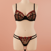 2-Piece Lingerie Bra and Panty Set – Black & Red Embroidered Sexy Design