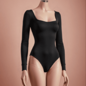 2-Piece Women’s Long Sleeve Bodysuit Set – Square Neck Rib-Knit Slim Fit