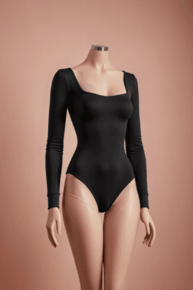 2-Piece Women’s Long Sleeve Bodysuit Set – Square Neck Rib-Knit Slim Fit